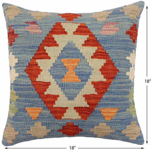 handmade Traditional Pillow Blue Rust Hand-Woven SQUARE 100% WOOL Hand woven turkish pillow2 x 2