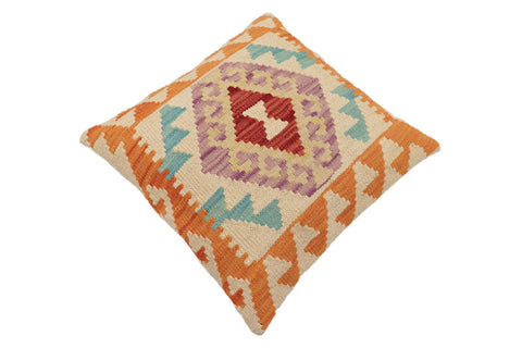 handmade Traditional Pillow Orange Beige Hand-Woven SQUARE 100% WOOL Hand woven turkish pillow2 x 2