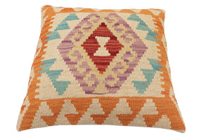 handmade Traditional Pillow Orange Beige Hand-Woven SQUARE 100% WOOL Hand woven turkish pillow2 x 2
