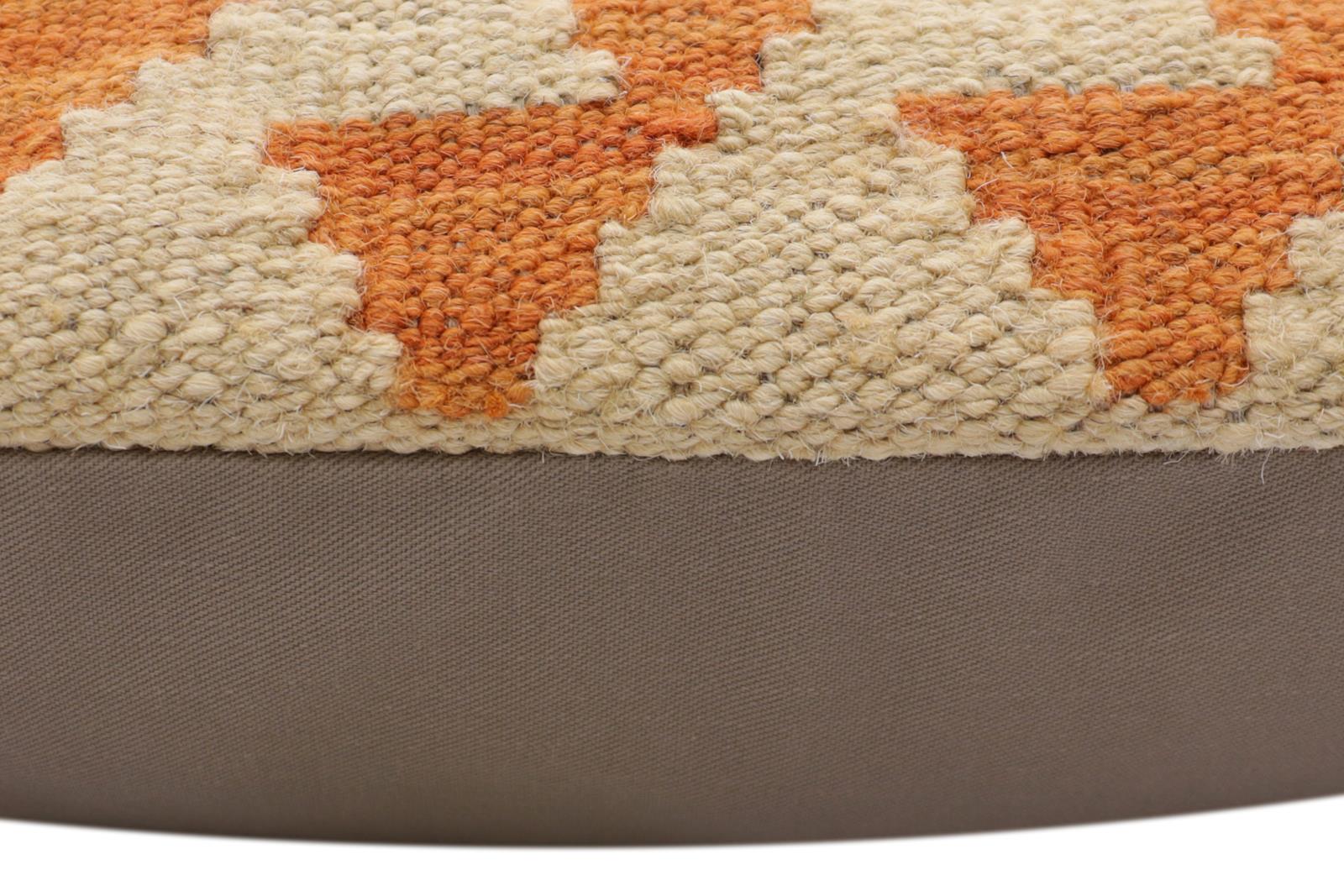 handmade Traditional Pillow Orange Beige Hand-Woven SQUARE 100% WOOL Hand woven turkish pillow2 x 2