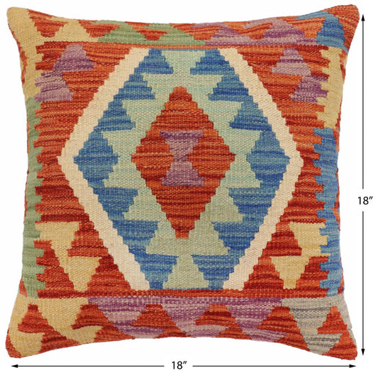 handmade Traditional Pillow Rust Blue Hand-Woven SQUARE 100% WOOL Hand woven turkish pillow2 x 2