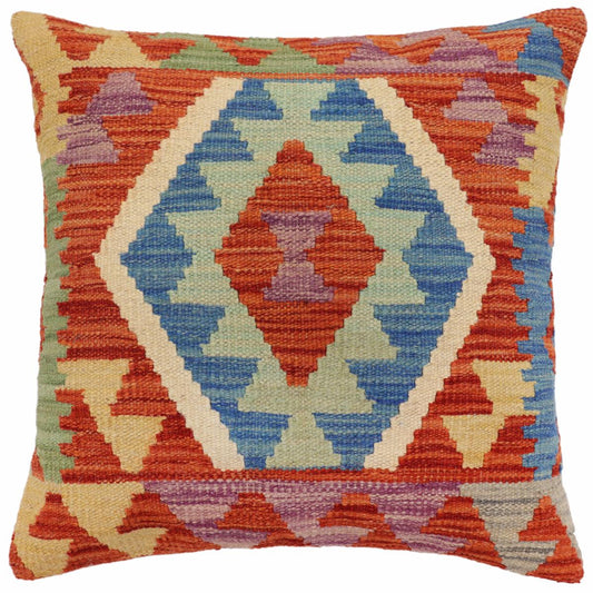 handmade Traditional Pillow Rust Blue Hand-Woven SQUARE 100% WOOL Hand woven turkish pillow2 x 2