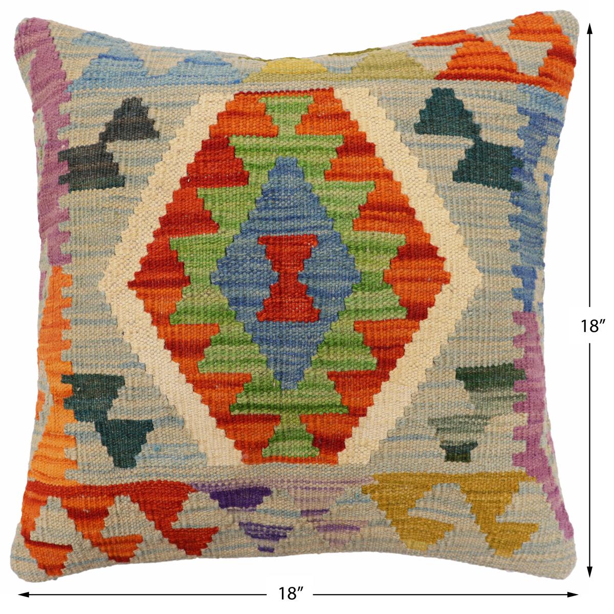 handmade Traditional Pillow Blue Rust Hand-Woven SQUARE 100% WOOL Hand woven turkish pillow2 x 2