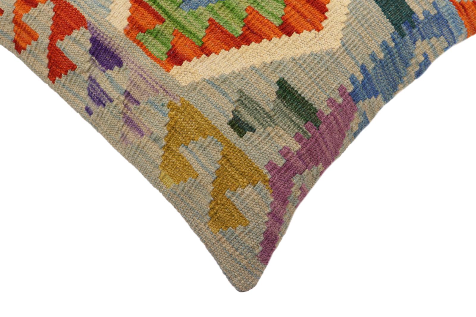 handmade Traditional Pillow Blue Rust Hand-Woven SQUARE 100% WOOL Hand woven turkish pillow2 x 2