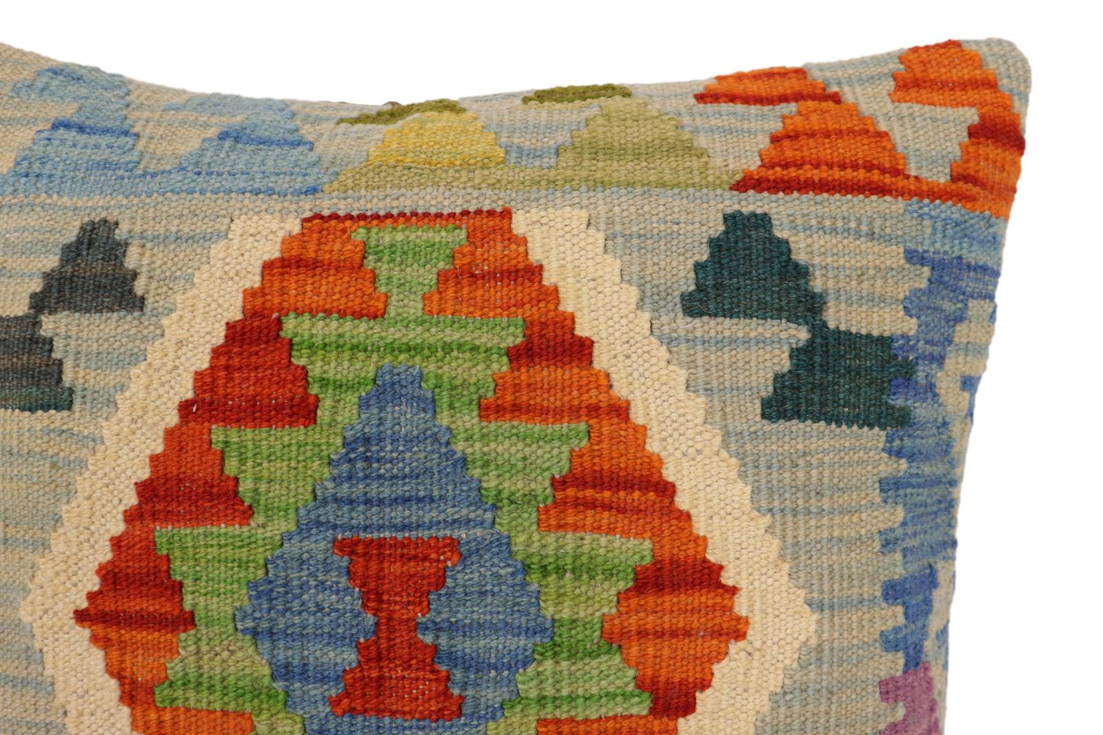 handmade Traditional Pillow Blue Rust Hand-Woven SQUARE 100% WOOL Hand woven turkish pillow2 x 2