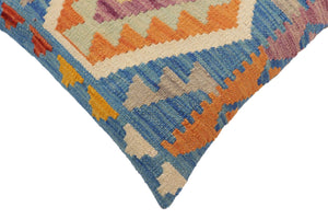 handmade Traditional Pillow Blue Orange Hand-Woven SQUARE 100% WOOL Hand woven turkish pillow2 x 2