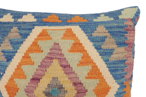 handmade Traditional Pillow Blue Orange Hand-Woven SQUARE 100% WOOL Hand woven turkish pillow2 x 2