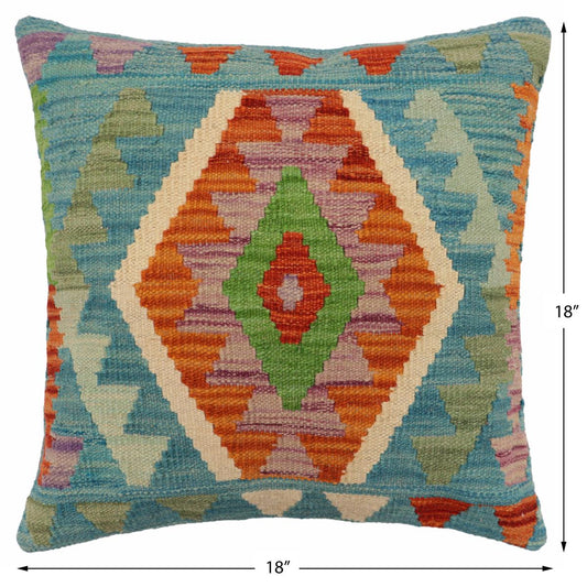 handmade Traditional Pillow Blue Rust Hand-Woven SQUARE 100% WOOL Hand woven turkish pillow2 x 2