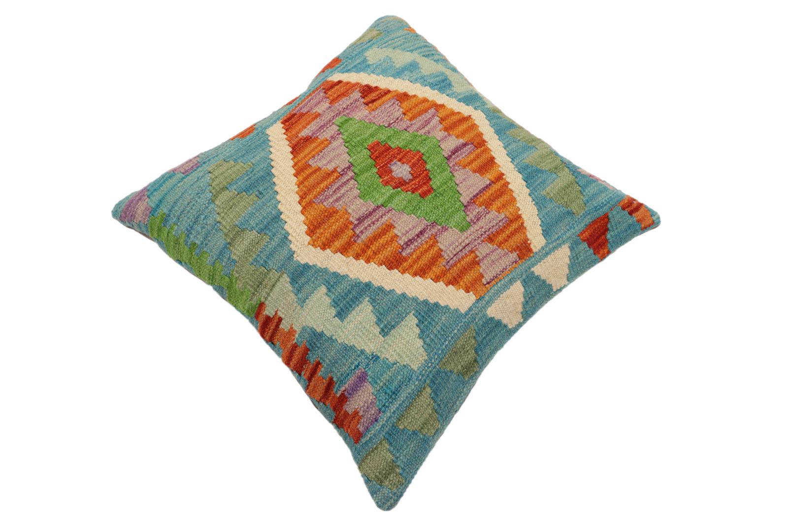 handmade Traditional Pillow Blue Rust Hand-Woven SQUARE 100% WOOL Hand woven turkish pillow2 x 2