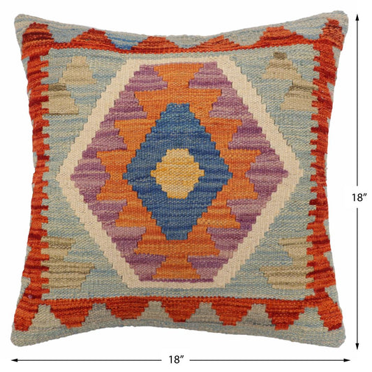 handmade Traditional Pillow Blue Rust Hand-Woven SQUARE 100% WOOL Hand woven turkish pillow2 x 2