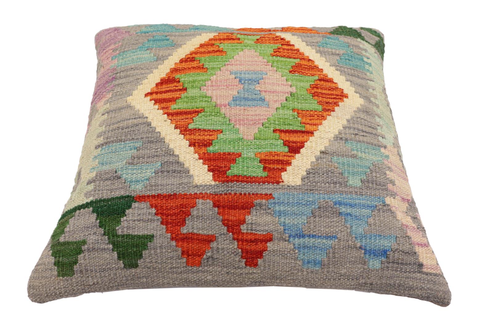 handmade Traditional Pillow Gray Rust Hand-Woven SQUARE 100% WOOL Hand woven turkish pillow2 x 2