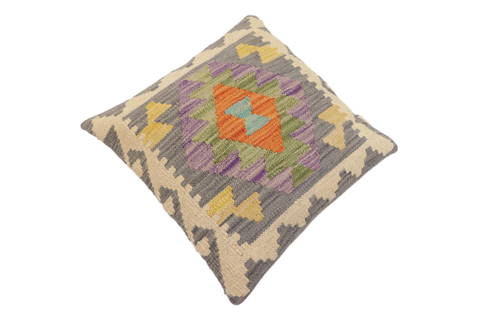 handmade Traditional Pillow Gray Beige Hand-Woven SQUARE 100% WOOL Hand woven turkish pillow2 x 2