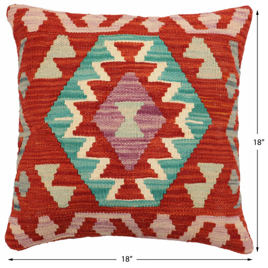 handmade Traditional Pillow Rust Blue Hand-Woven SQUARE 100% WOOL Hand woven turkish pillow2 x 2