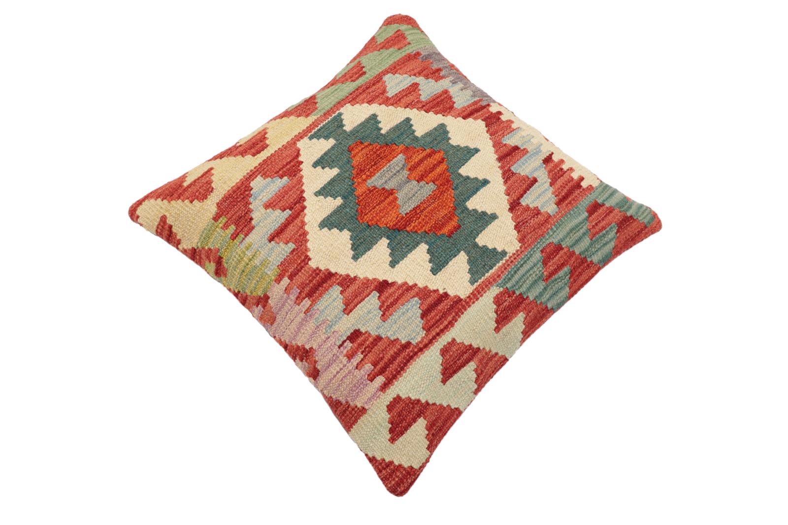 handmade Traditional Pillow Red Blue Hand-Woven SQUARE 100% WOOL Hand woven turkish pillow2 x 2