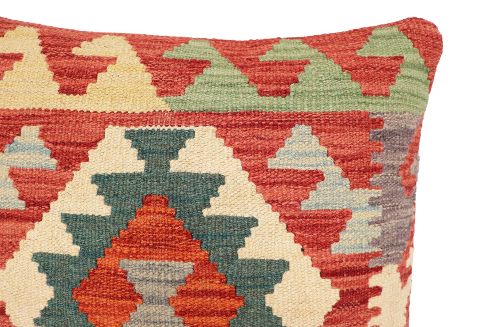 handmade Traditional Pillow Red Blue Hand-Woven SQUARE 100% WOOL Hand woven turkish pillow2 x 2