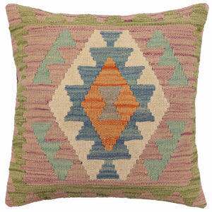 18x18 hand woven kilim throw pillow in blue, green and purple - Southwestern Campos