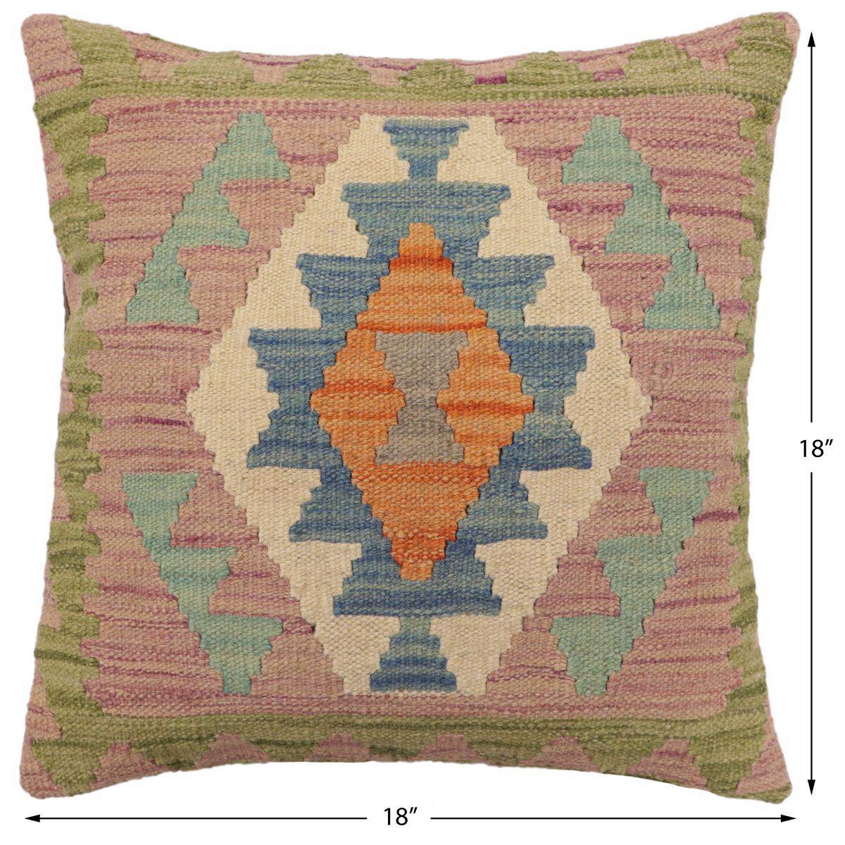 handmade Traditional Pillow Blue Green Hand-Woven SQUARE 100% WOOL Hand woven turkish pillow2 x 2