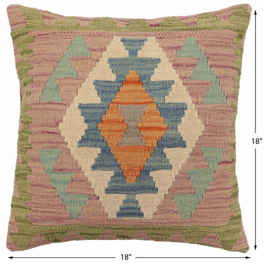 handmade Traditional Pillow Blue Green Hand-Woven SQUARE 100% WOOL Hand woven turkish pillow2 x 2