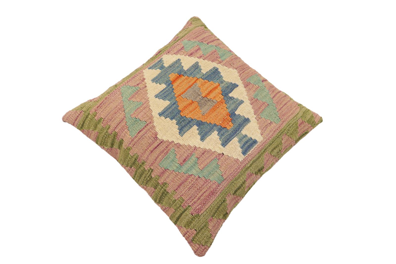 handmade Traditional Pillow Blue Green Hand-Woven SQUARE 100% WOOL Hand woven turkish pillow2 x 2