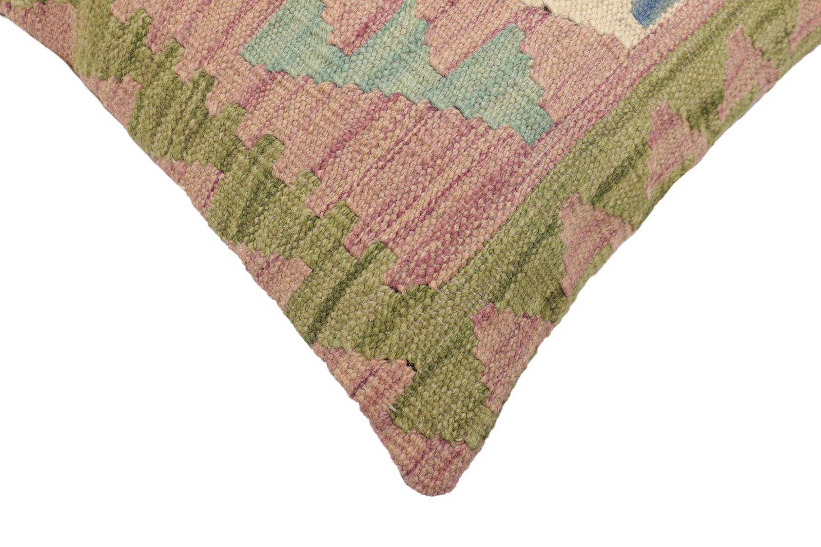 handmade Traditional Pillow Blue Green Hand-Woven SQUARE 100% WOOL Hand woven turkish pillow2 x 2