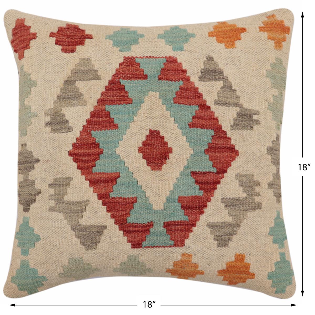handmade Traditional Pillow Beige Red Hand-Woven SQUARE 100% WOOL Hand woven turkish pillow2 x 2