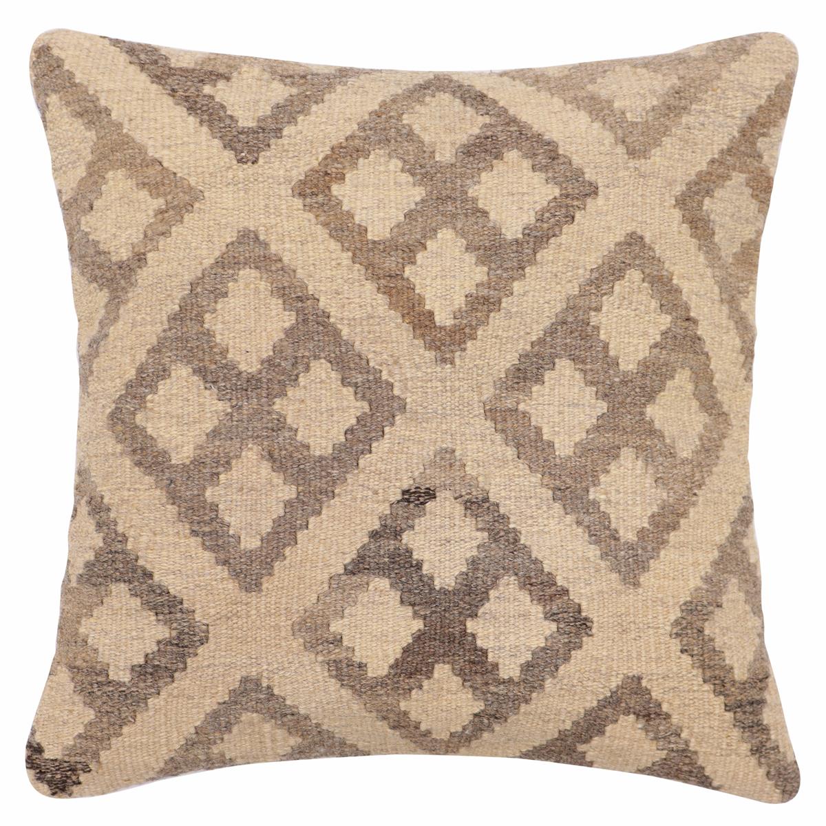 18x18 hand woven kilim throw pillow in beige and brown - Rustic Holloway