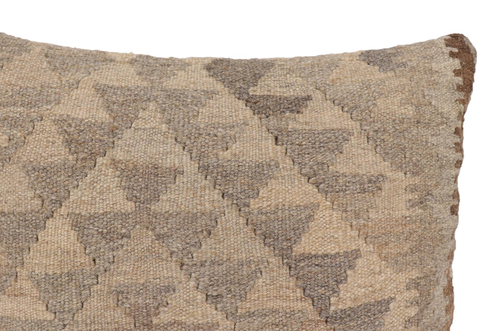 handmade Traditional Pillow Beige Gray Hand-Woven SQUARE 100% WOOL Hand woven turkish pillow2 x 2