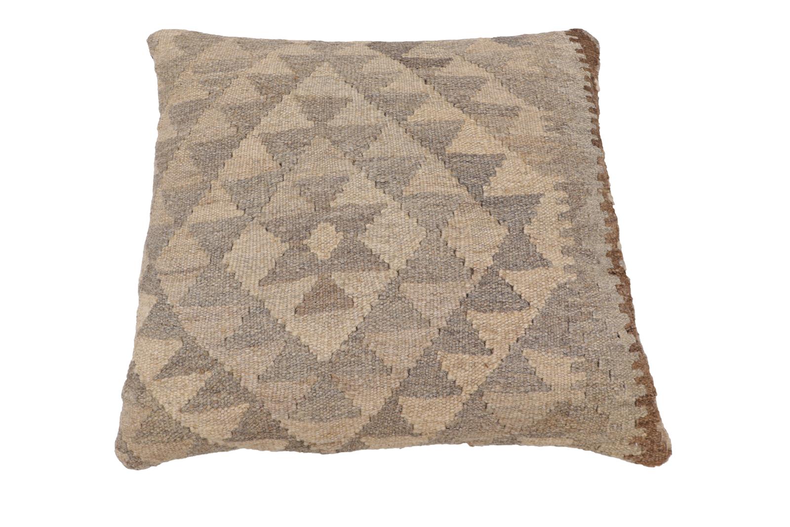 handmade Traditional Pillow Beige Gray Hand-Woven SQUARE 100% WOOL Hand woven turkish pillow2 x 2