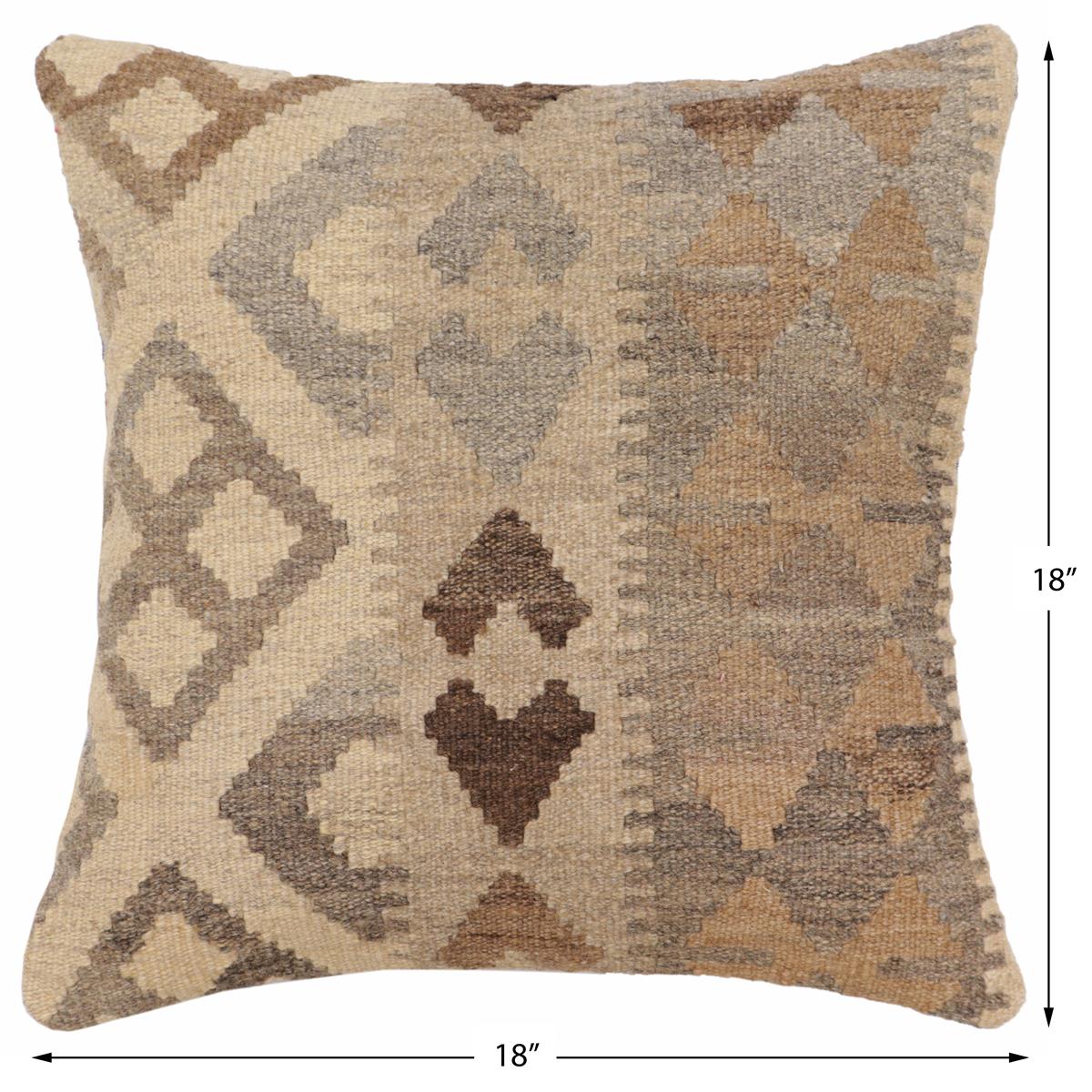 handmade Traditional Pillow Beige Gray Hand-Woven SQUARE 100% WOOL Hand woven turkish pillow2 x 2