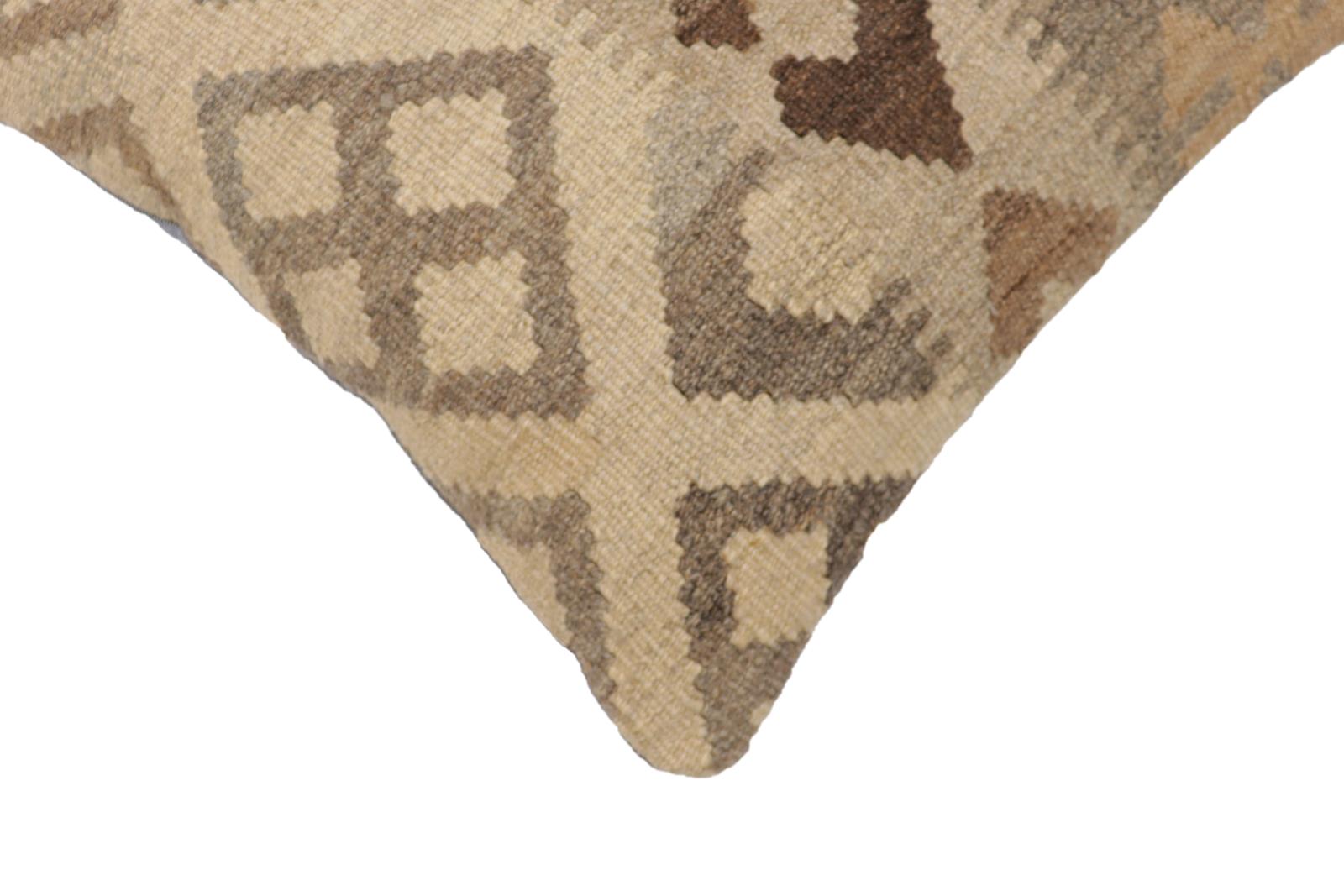 handmade Traditional Pillow Beige Gray Hand-Woven SQUARE 100% WOOL Hand woven turkish pillow2 x 2