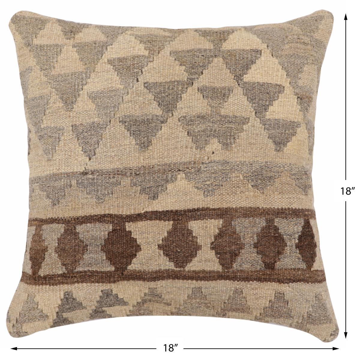 handmade Traditional Pillow Beige Gray Hand-Woven SQUARE 100% WOOL Hand woven turkish pillow2 x 2