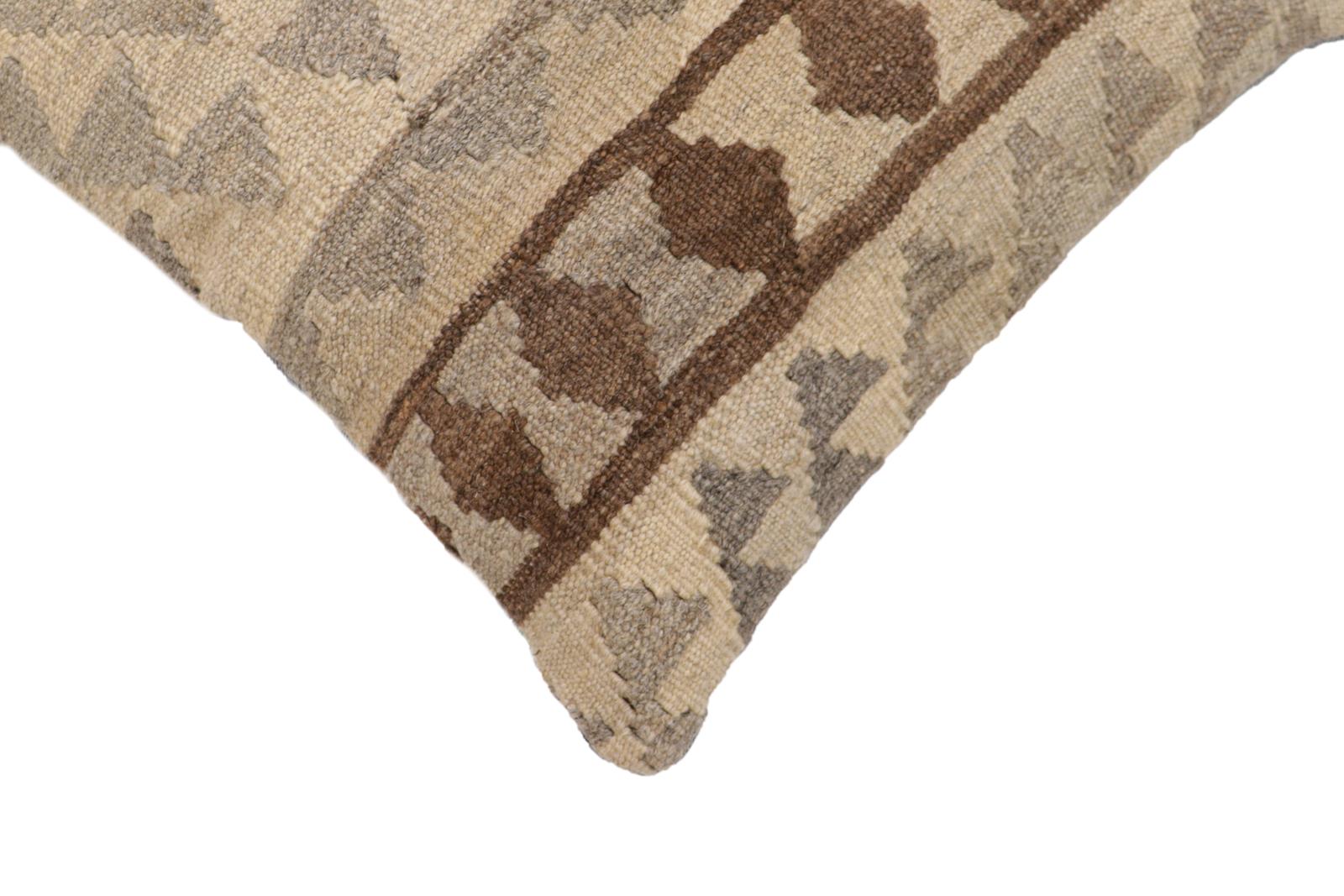 handmade Traditional Pillow Beige Gray Hand-Woven SQUARE 100% WOOL Hand woven turkish pillow2 x 2