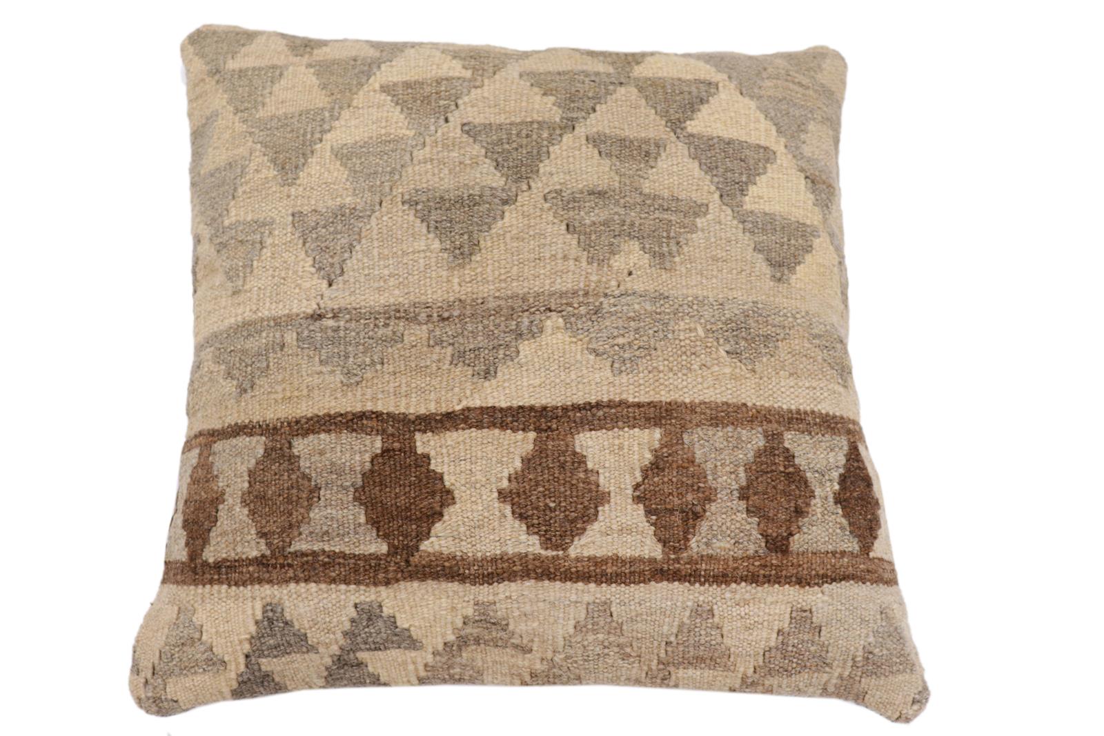 handmade Traditional Pillow Beige Gray Hand-Woven SQUARE 100% WOOL Hand woven turkish pillow2 x 2