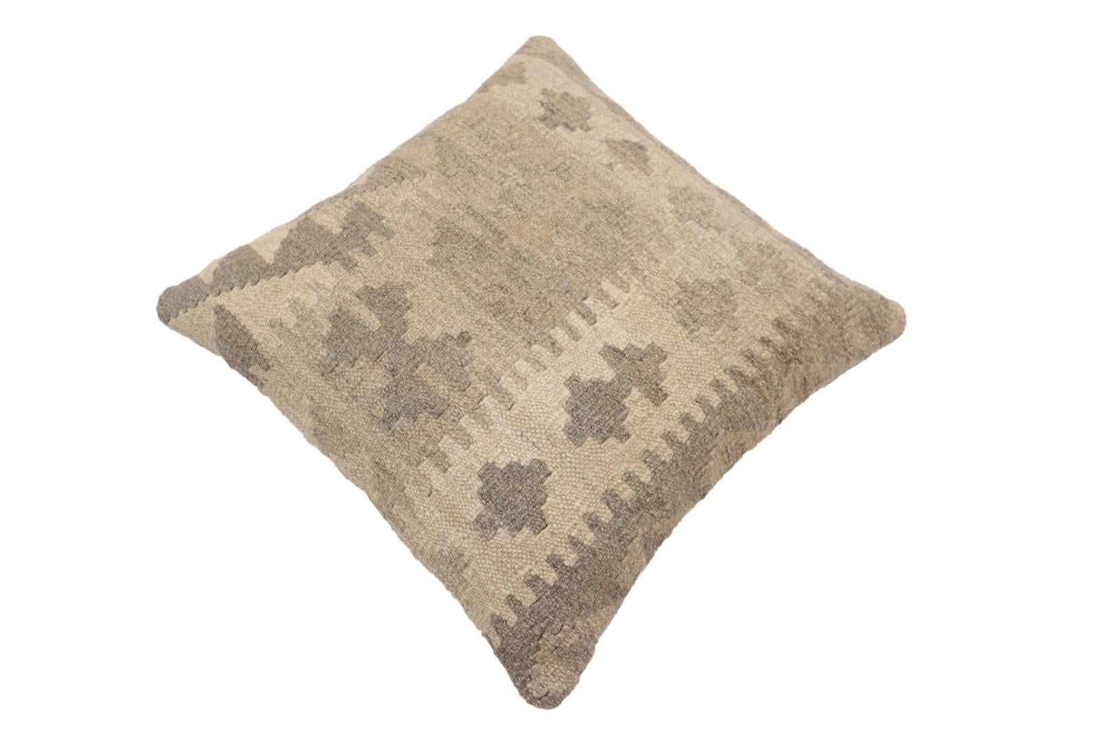 handmade Traditional Pillow Beige Brown Hand-Woven SQUARE 100% WOOL Hand woven turkish pillow2 x 2