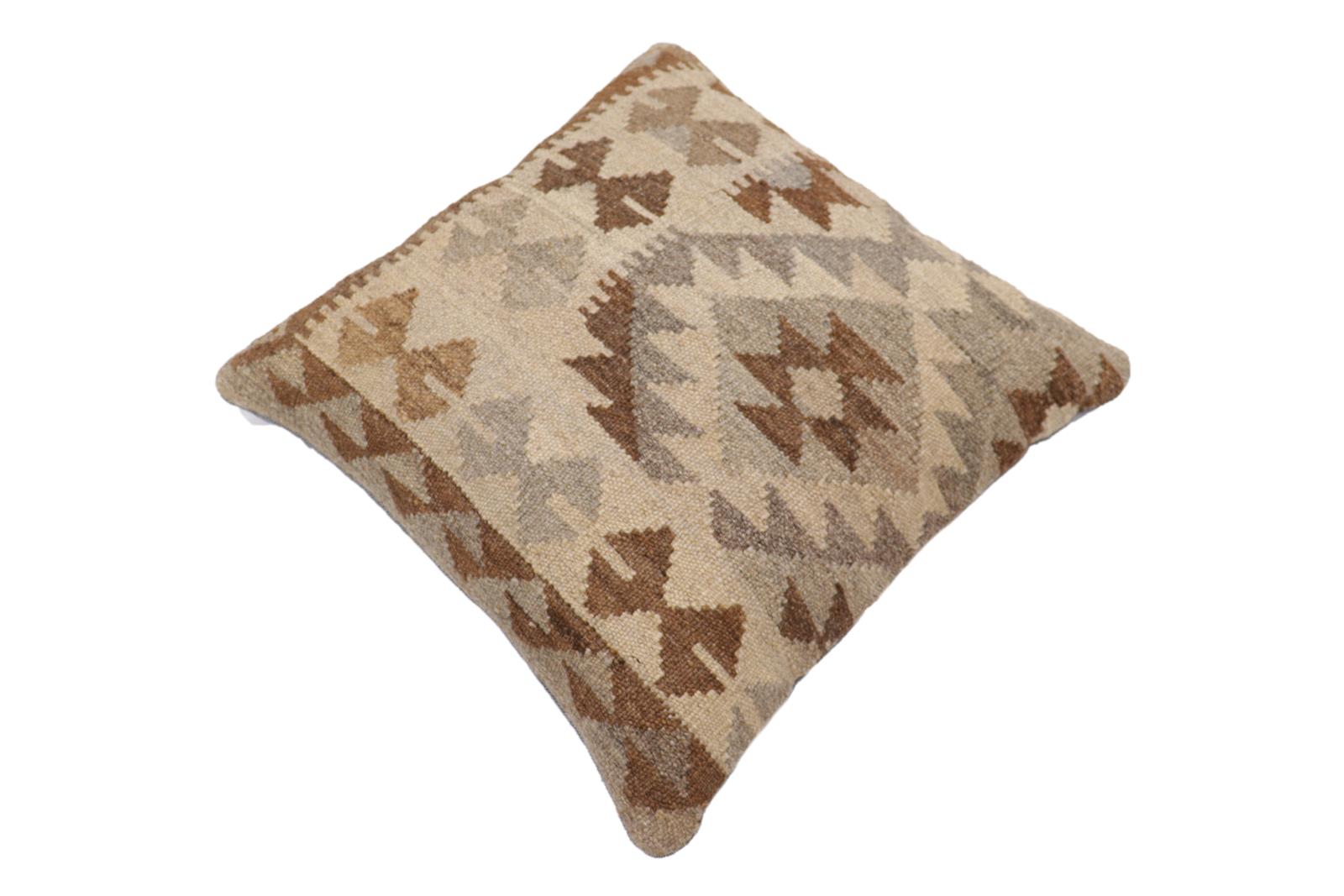 handmade Traditional Pillow Beige Gray Hand-Woven SQUARE 100% WOOL Hand woven turkish pillow2 x 2