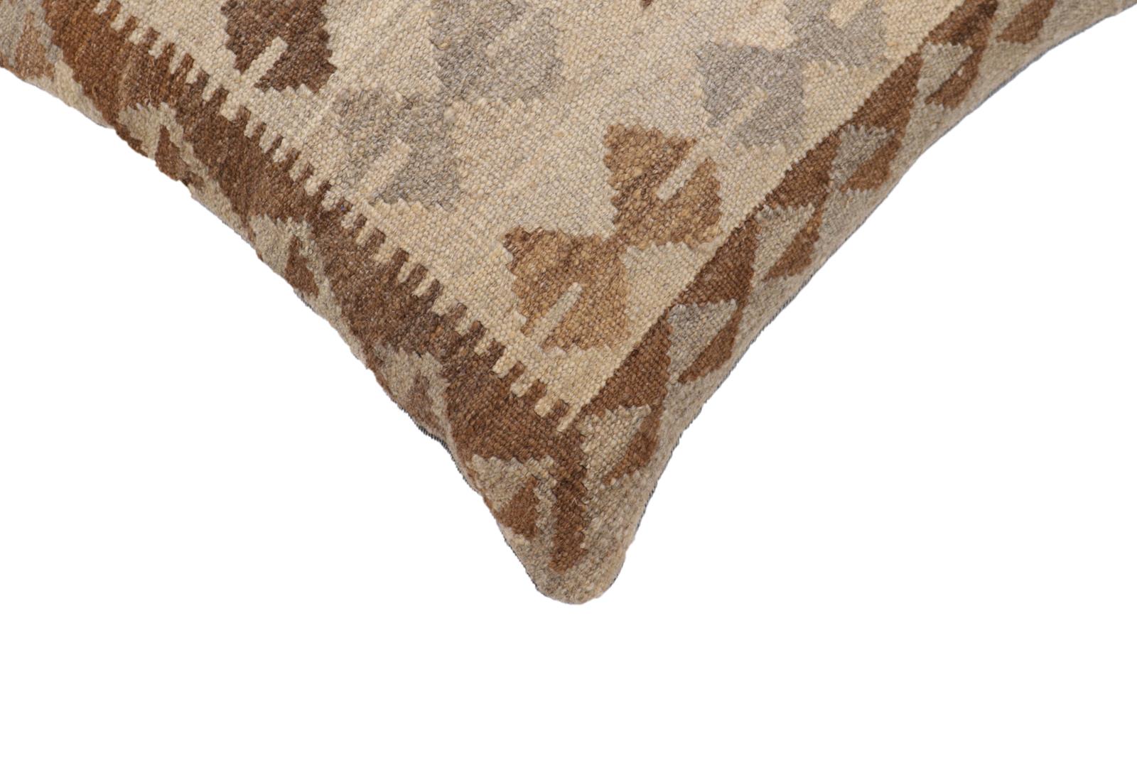 handmade Traditional Pillow Beige Gray Hand-Woven SQUARE 100% WOOL Hand woven turkish pillow2 x 2