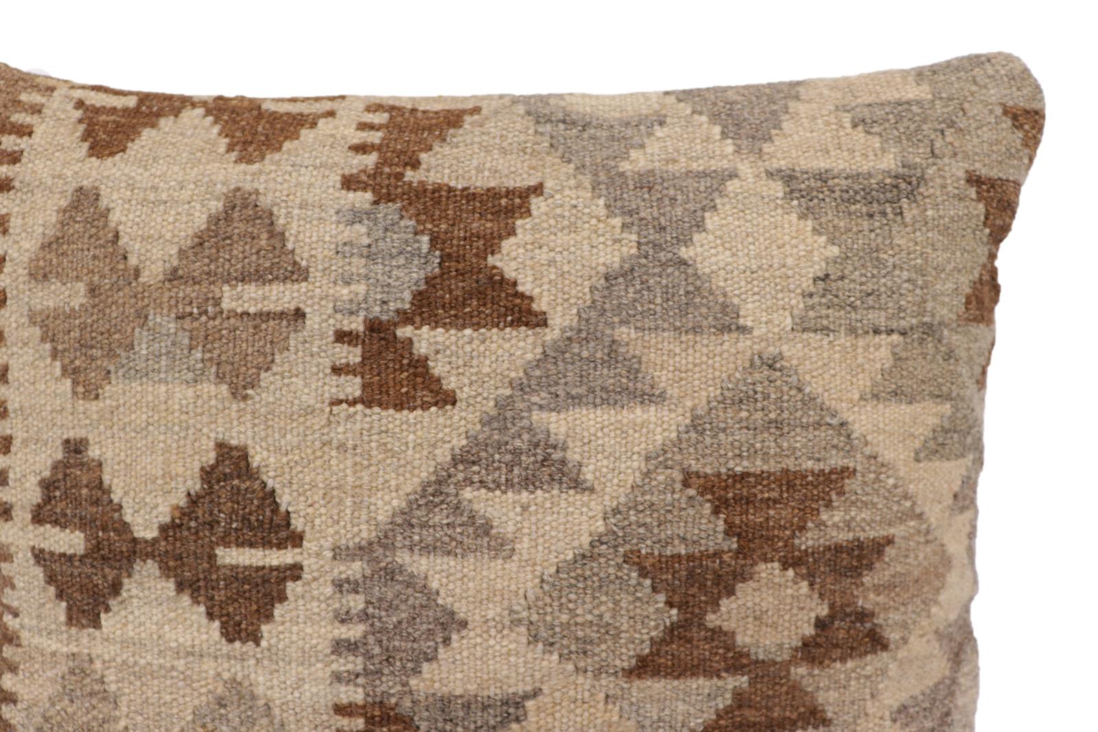 handmade Traditional Pillow Beige Gray Hand-Woven SQUARE 100% WOOL Hand woven turkish pillow2 x 2