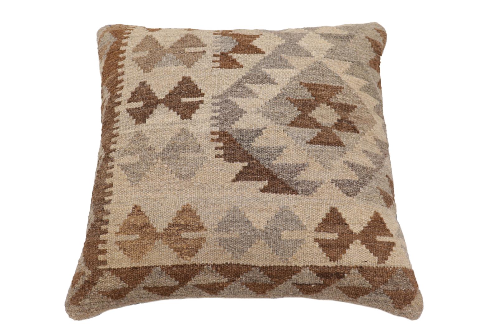 handmade Traditional Pillow Beige Gray Hand-Woven SQUARE 100% WOOL Hand woven turkish pillow2 x 2