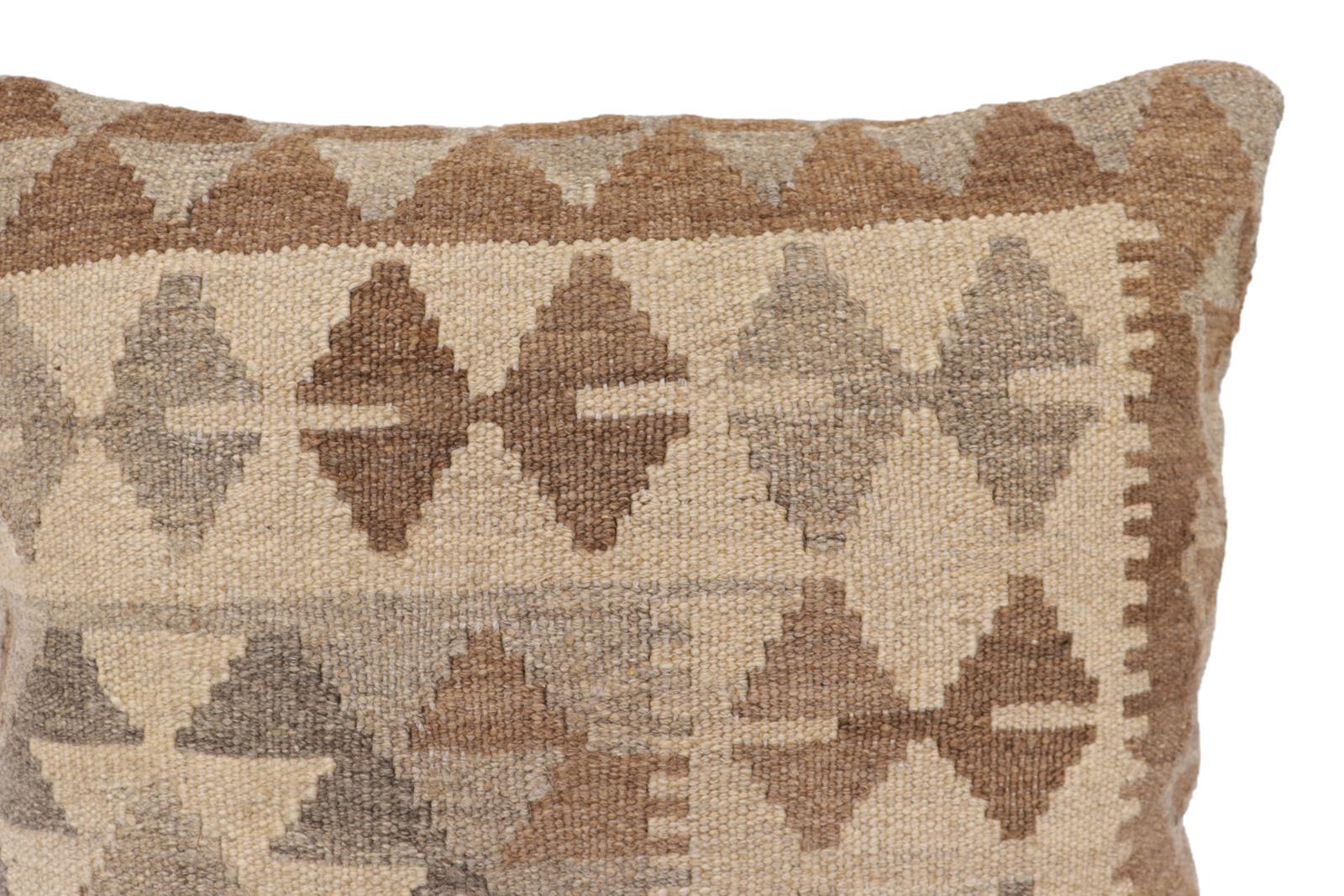handmade Traditional Pillow Beige Brown Hand-Woven SQUARE 100% WOOL Hand woven turkish pillow2 x 2