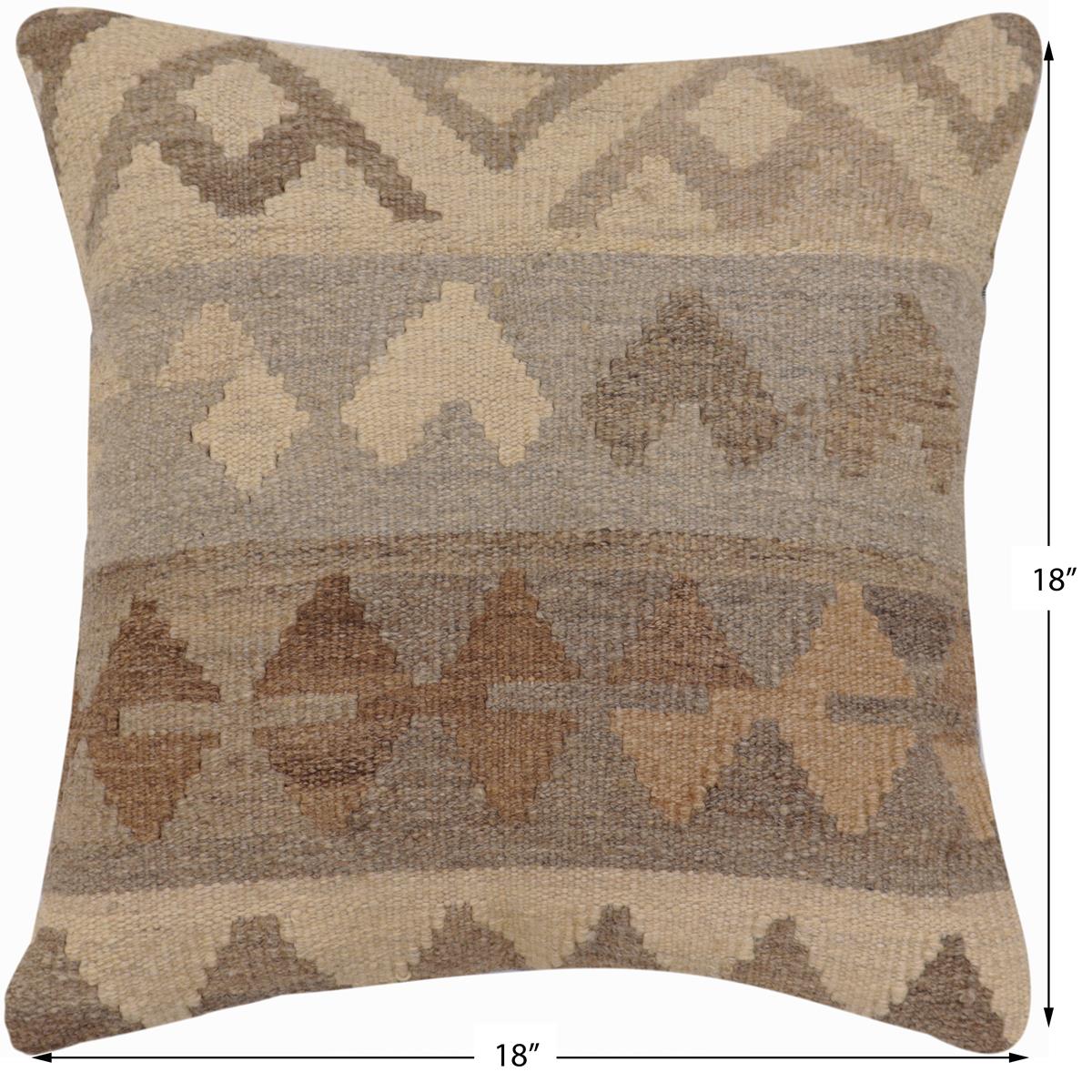 handmade Traditional Pillow Beige Gray Hand-Woven SQUARE 100% WOOL Hand woven turkish pillow2 x 2
