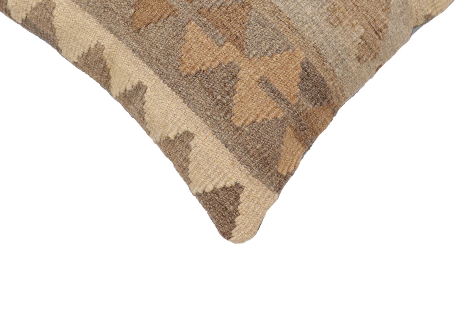 handmade Traditional Pillow Beige Gray Hand-Woven SQUARE 100% WOOL Hand woven turkish pillow2 x 2