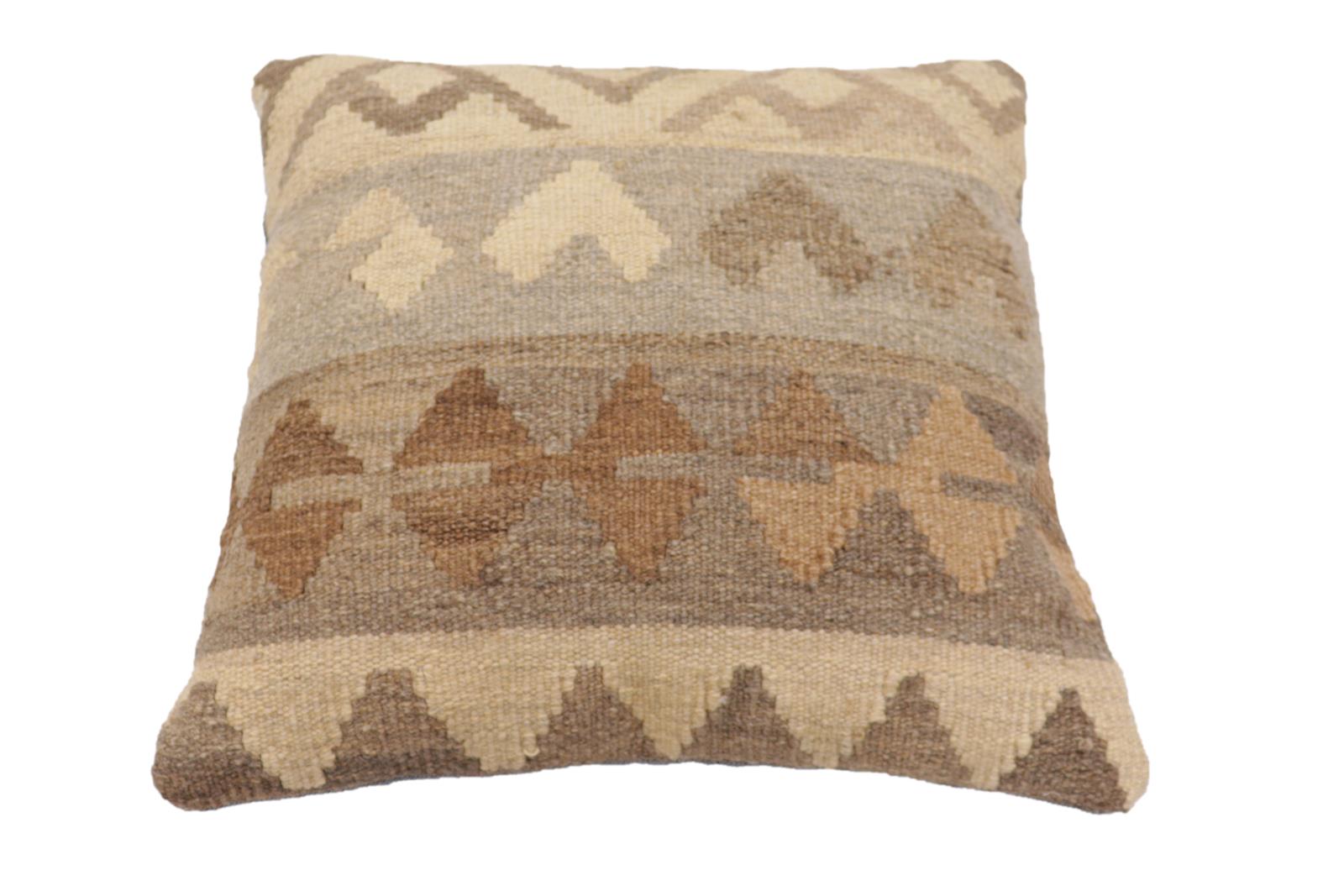 handmade Traditional Pillow Beige Gray Hand-Woven SQUARE 100% WOOL Hand woven turkish pillow2 x 2