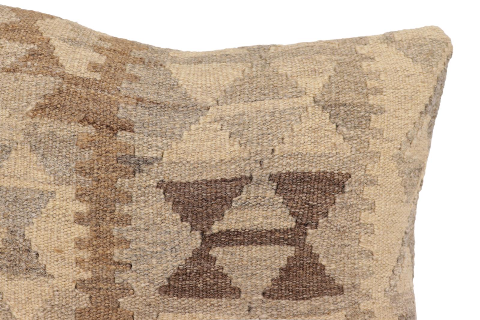 handmade Traditional Pillow Beige Gray Hand-Woven SQUARE 100% WOOL Hand woven turkish pillow2 x 2