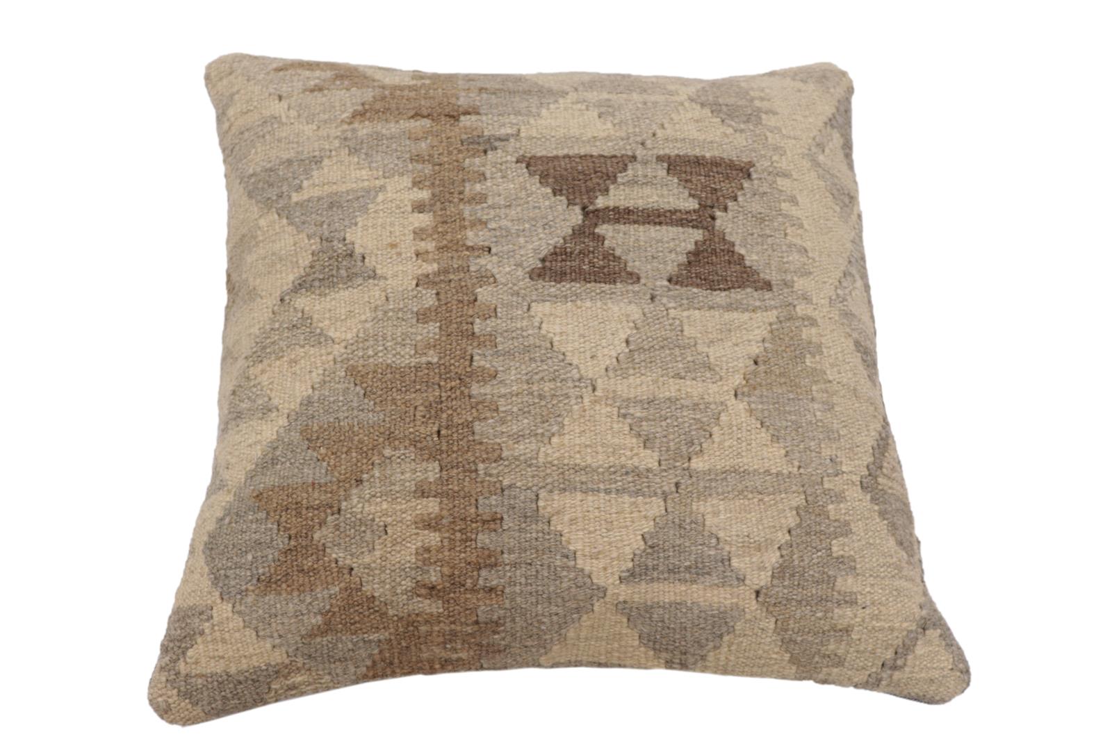 handmade Traditional Pillow Beige Gray Hand-Woven SQUARE 100% WOOL Hand woven turkish pillow2 x 2