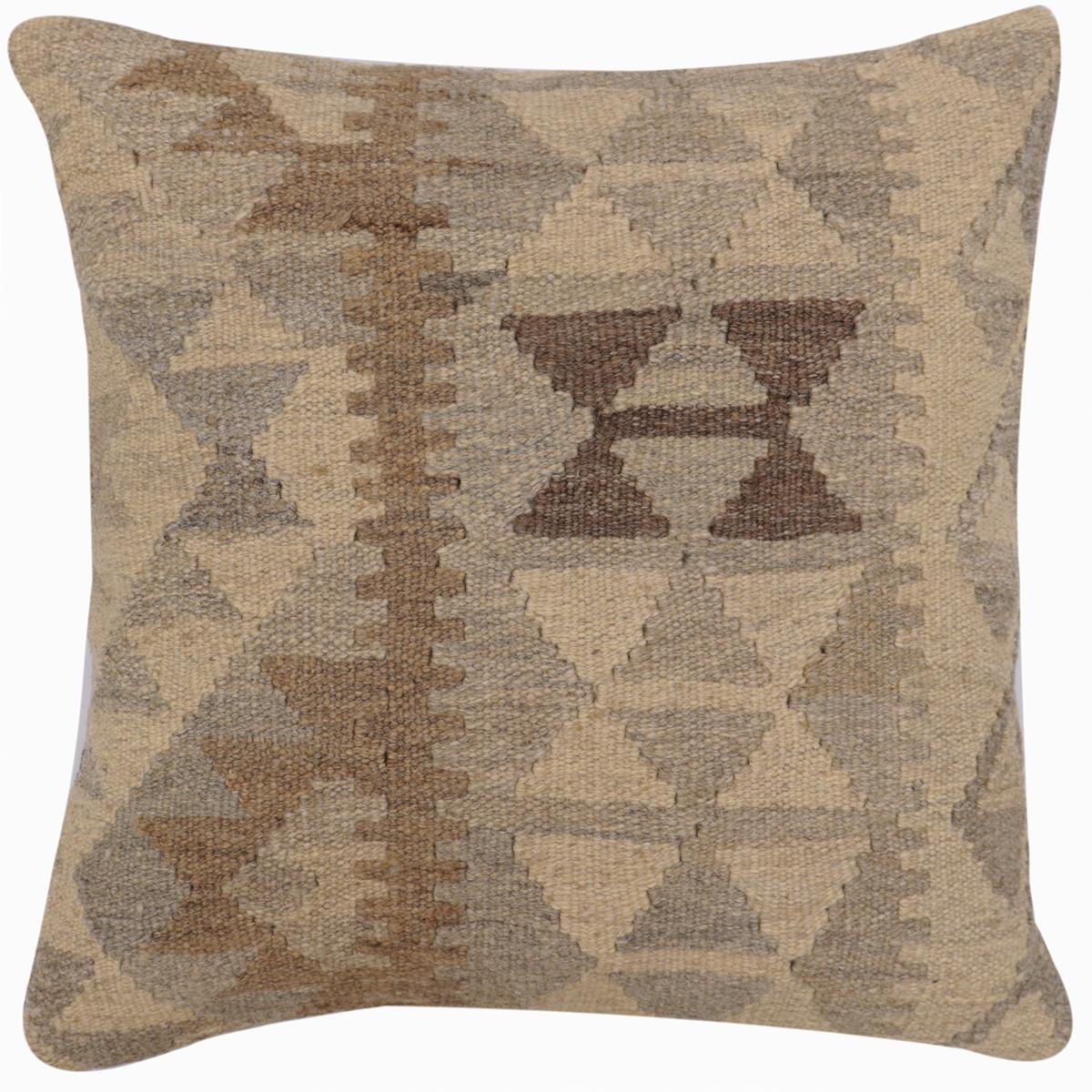 handmade Traditional Pillow Beige Gray Hand-Woven SQUARE 100% WOOL Hand woven turkish pillow2 x 2