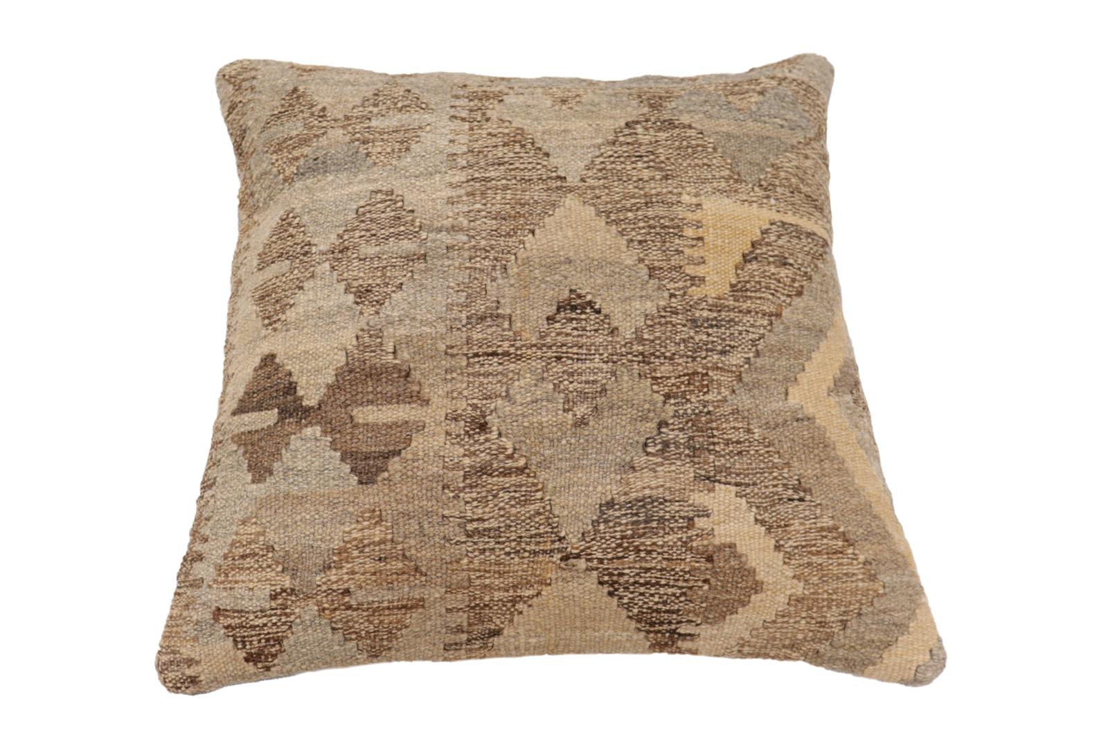handmade Traditional Pillow Beige Gray Hand-Woven SQUARE 100% WOOL Hand woven turkish pillow2 x 2