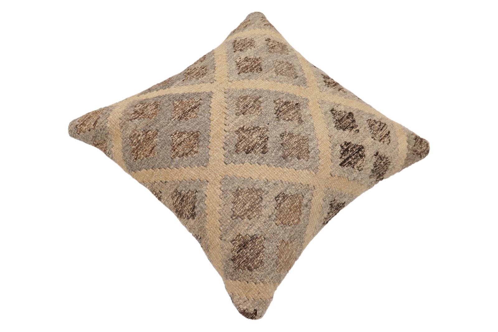 handmade Traditional Pillow Beige Gray Hand-Woven SQUARE 100% WOOL Hand woven turkish pillow2 x 2