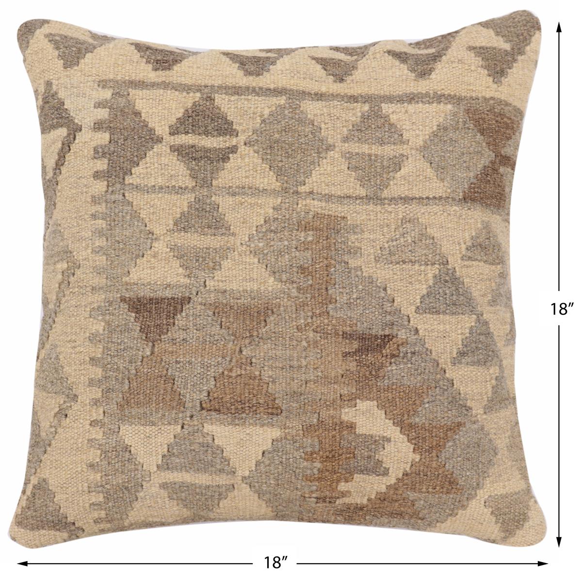 handmade Traditional Pillow Beige Gray Hand-Woven SQUARE 100% WOOL Hand woven turkish pillow2 x 2