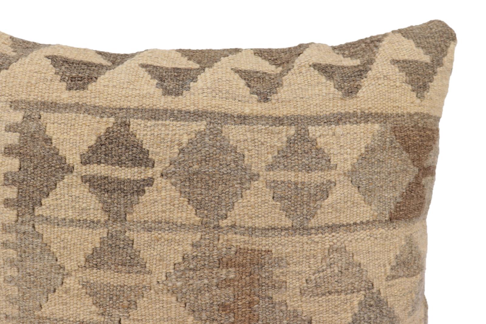 handmade Traditional Pillow Beige Gray Hand-Woven SQUARE 100% WOOL Hand woven turkish pillow2 x 2