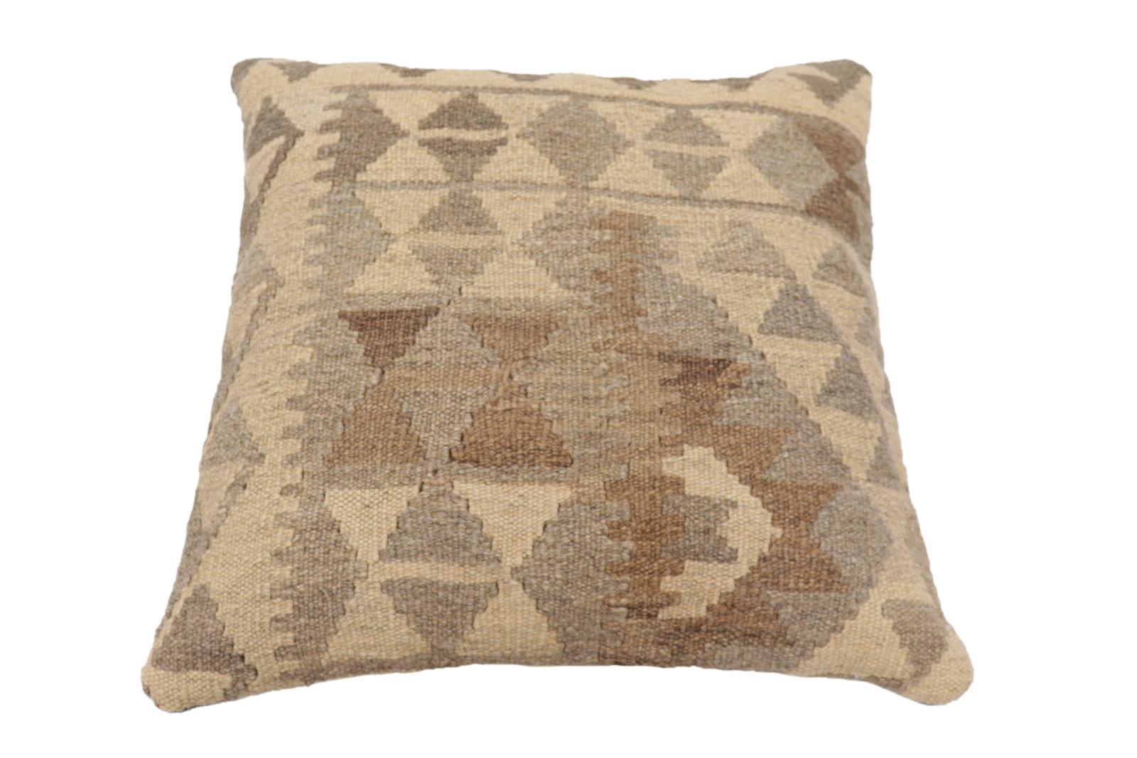 handmade Traditional Pillow Beige Gray Hand-Woven SQUARE 100% WOOL Hand woven turkish pillow2 x 2